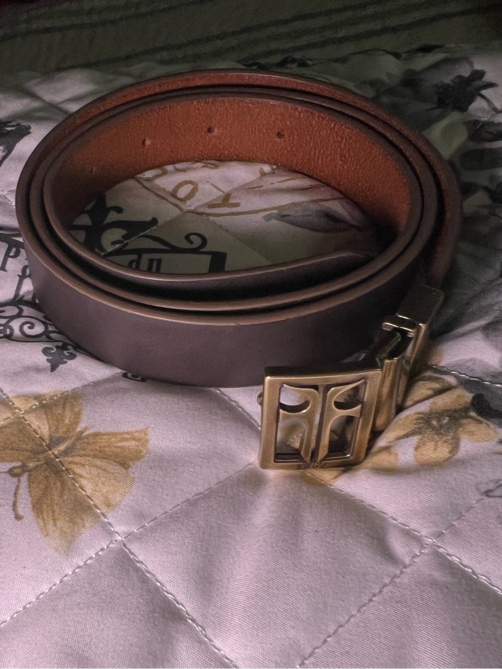 Frye Women’s Brown Leather Belt with Reversible Gold Buckle